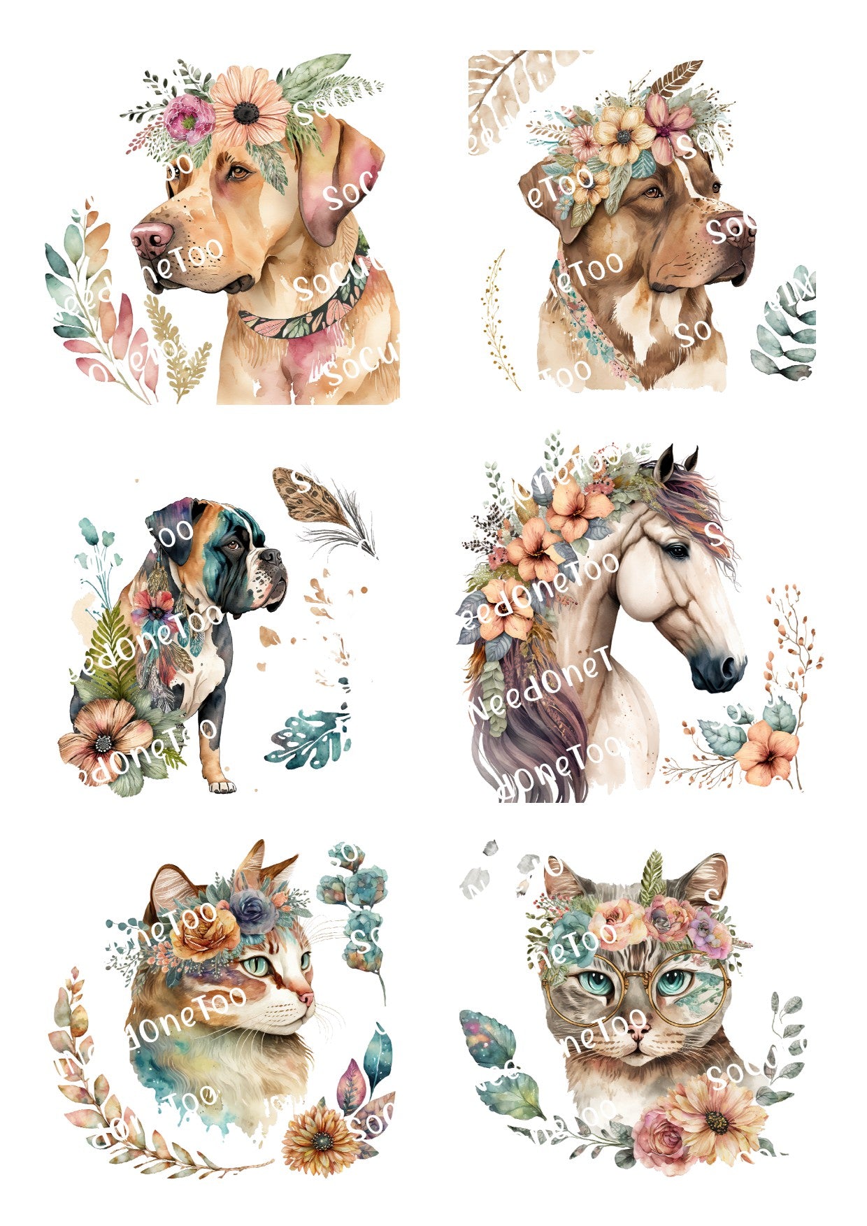 Animal Portaits Flower Framed Waterslide Decals - SoCuteINeedOneToo