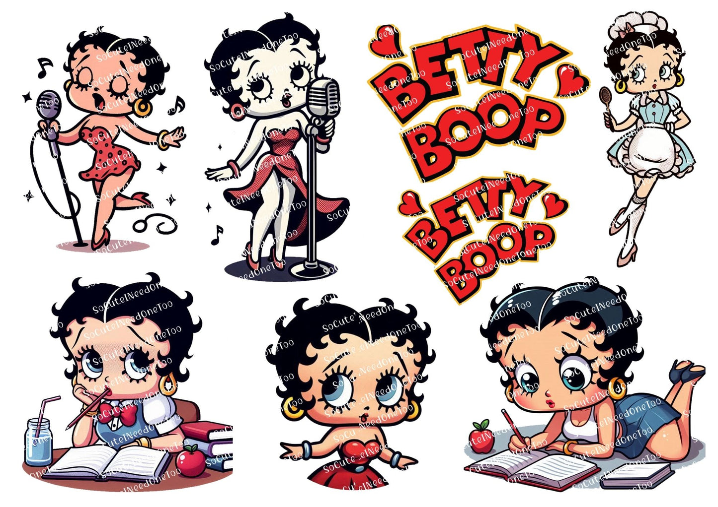Betty Boop Waterslide Decals Vol 17 – Colorful Singer & Chibi Style Designs for Tumblers