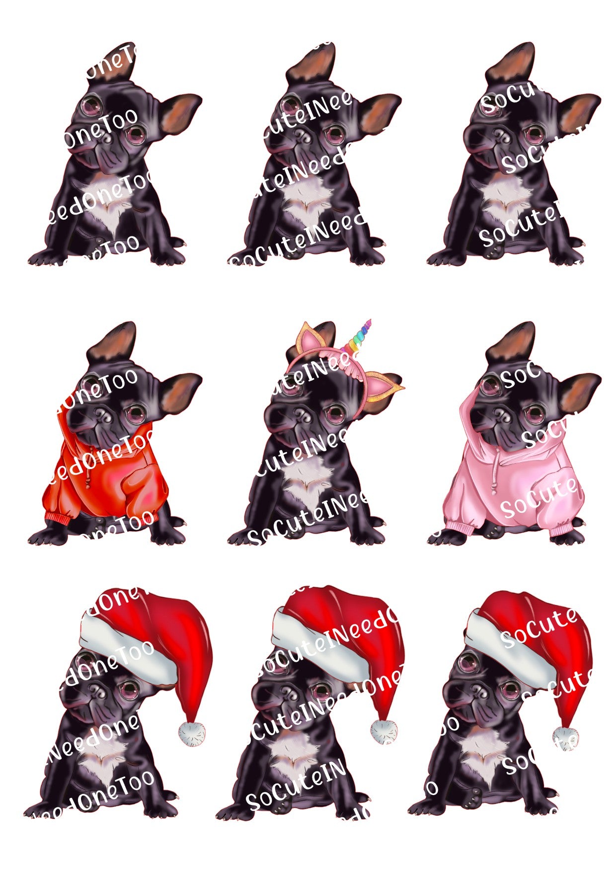 Bulldog with Christmas Hat Waterslide Decals - SoCuteINeedOneToo