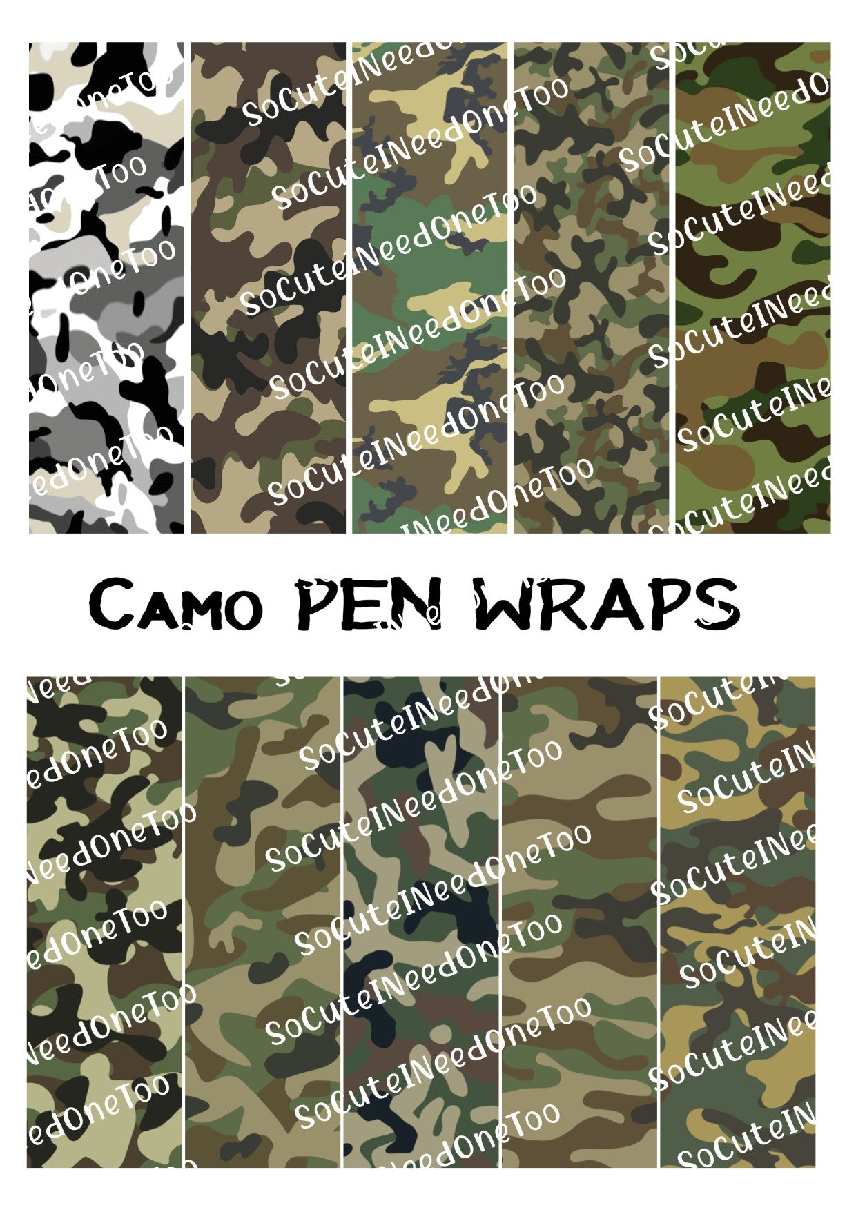 Camo Pen Waterslide Wraps - Clear or White Background