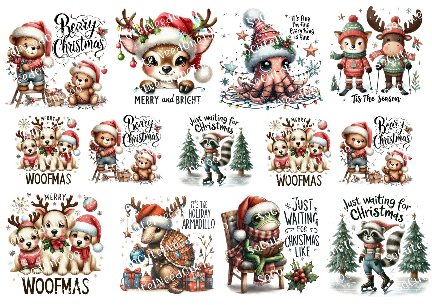 Christmas Animals Celebrating Waterslide Decals - SoCuteINeedOneToo