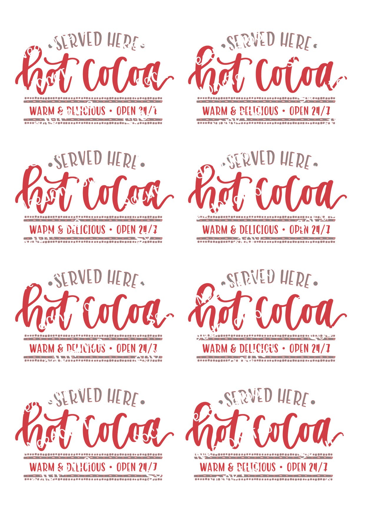 Christmas - Hot Cocoa Served Waterslide Decals - SoCuteINeedOneToo