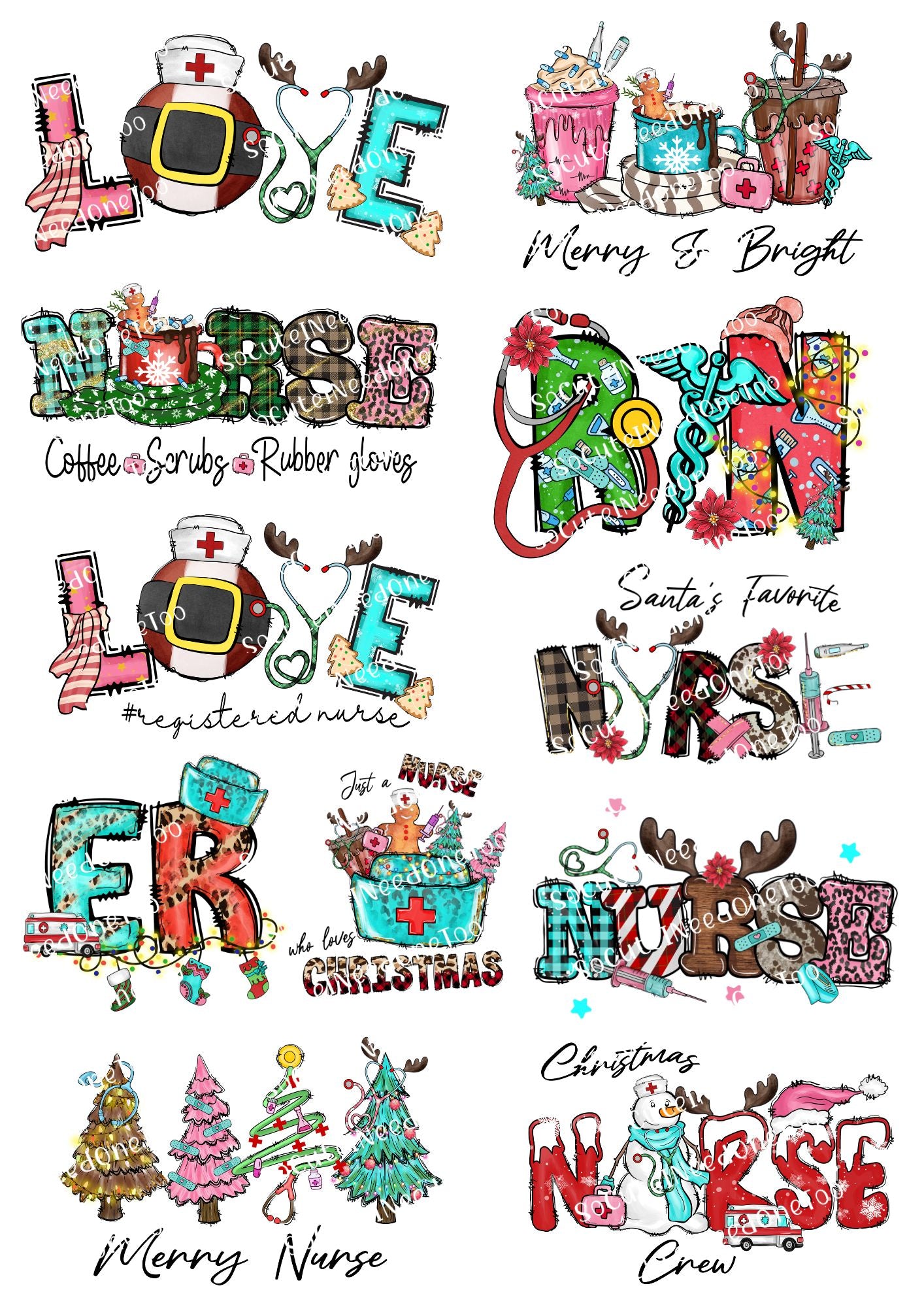 Christmas - Nurse #1 & #2 Waterslide Decals - SoCuteINeedOneToo