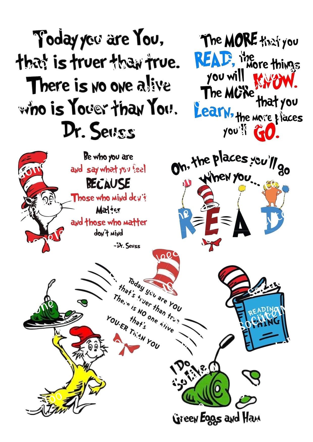 Dr. Seuss en papel transparente/blanco para toboganes de agua, listo para usar