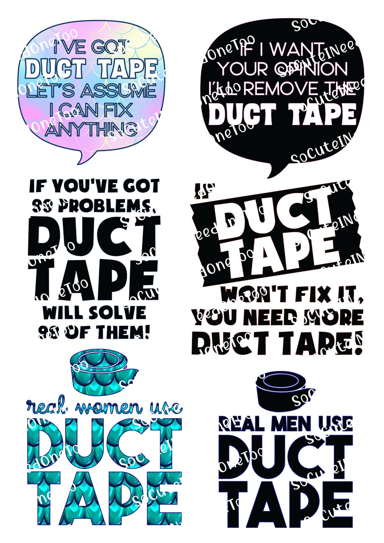 Duct Tape Sayings Waterslide Decals – Funny Adult Humor Designs for Tumblers