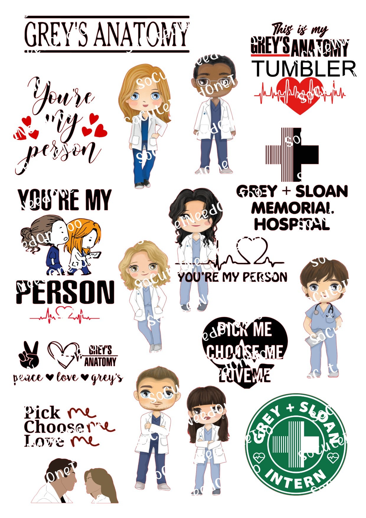 Grey's Anatomy #2 Waterslide Decals for Tumblers - TV Show Designs