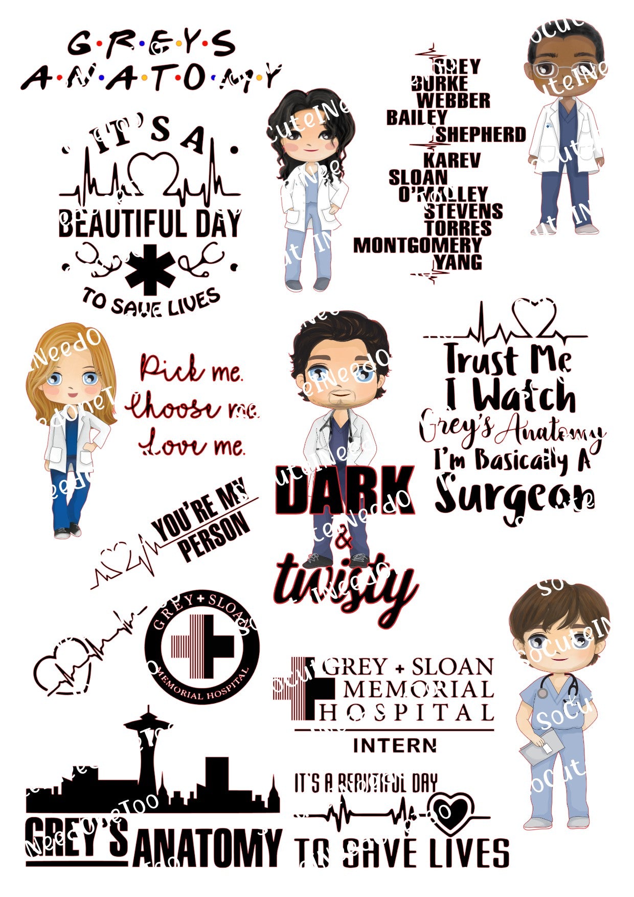Grey's Anatomy #3 Waterslide Decals for Tumblers - Medical Drama Designs