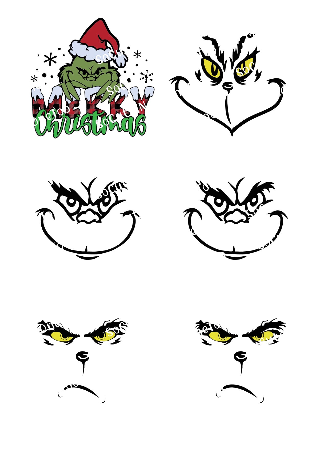Grinch - Different Faces Waterslide Decals - SoCuteINeedOneToo