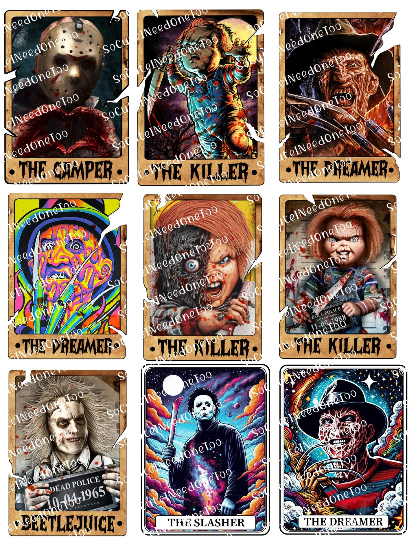 Halloween Horror Villain Tarot Card Waterslide Decals