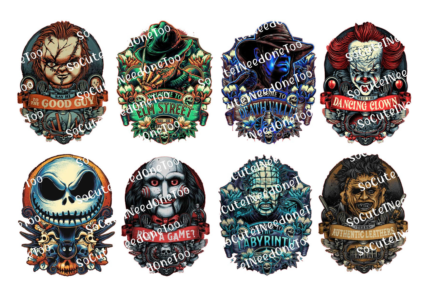 Horror Characters Waterslide Decals - Jack, Michael, Jason, Chucky