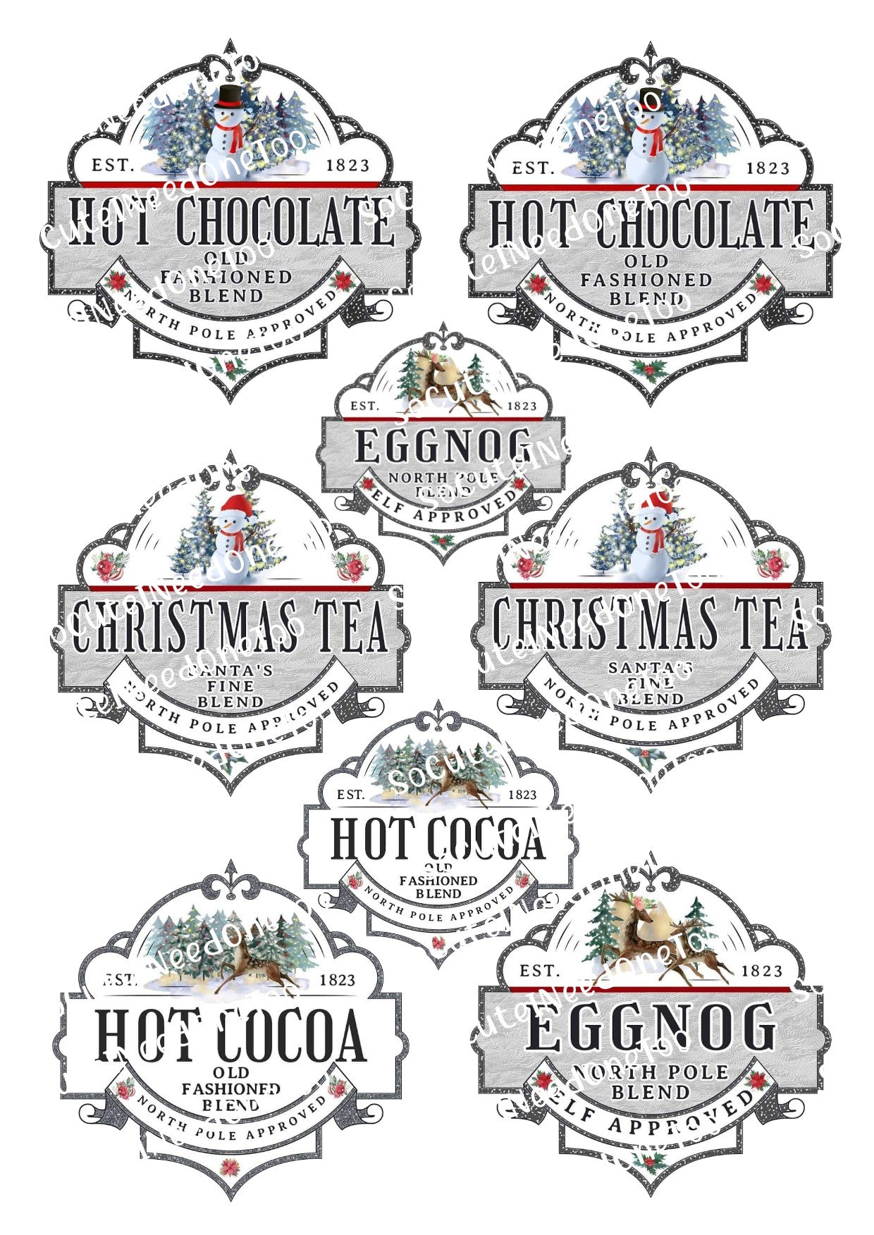 Calcomanías para toboganes acuáticos con chocolate caliente y té navideño