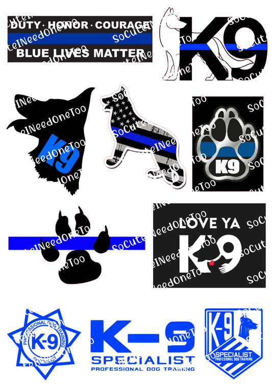 K-9 Love Waterslide Decals – Police Dog & Thin Blue Line Designs for Tumblers