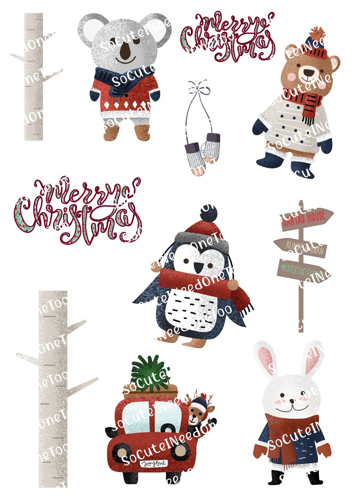 Koala Christmas Waterslide Decals - SoCuteINeedOneToo