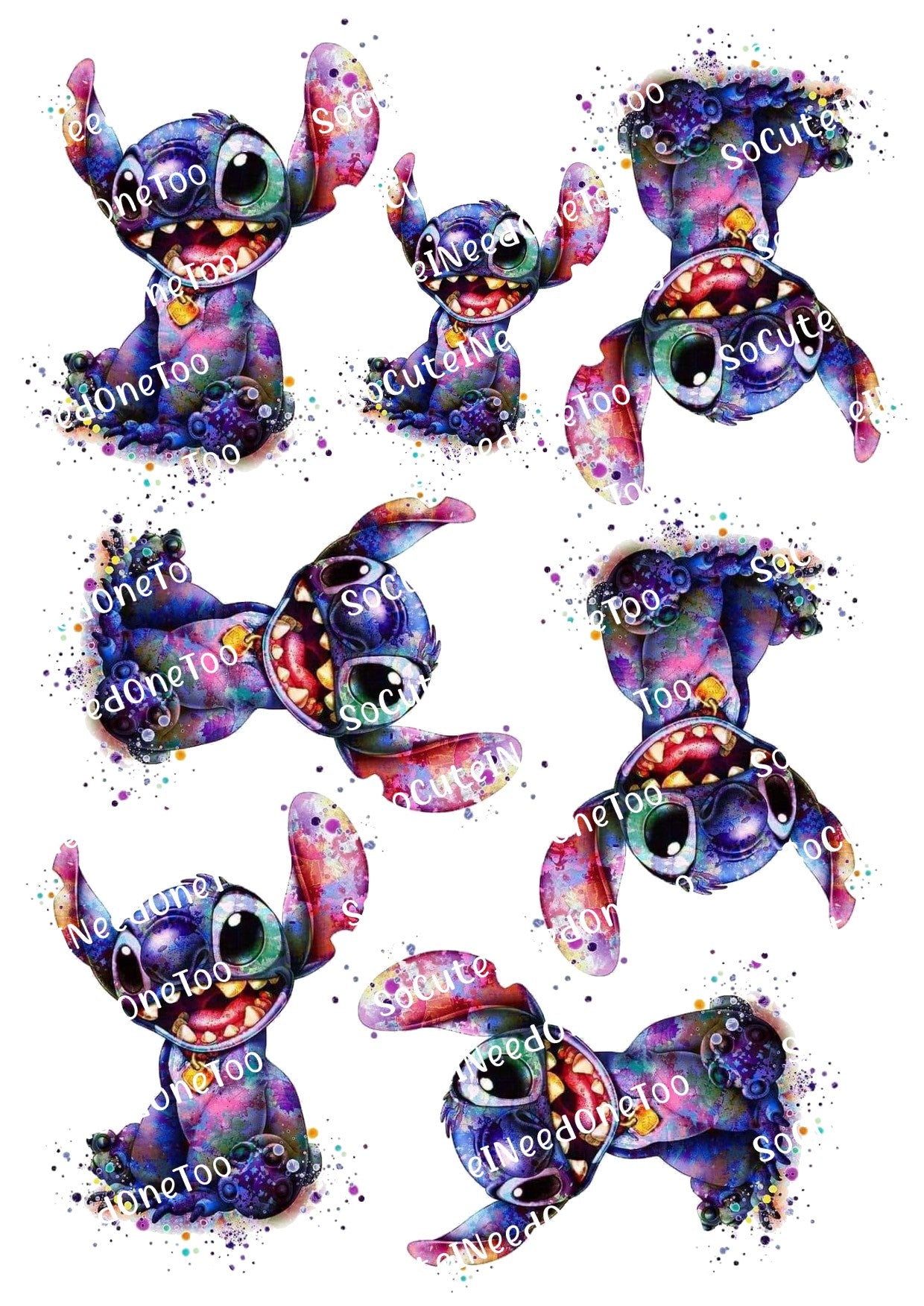 Calcomanías al agua con acuarelas de Lilo y Stitch