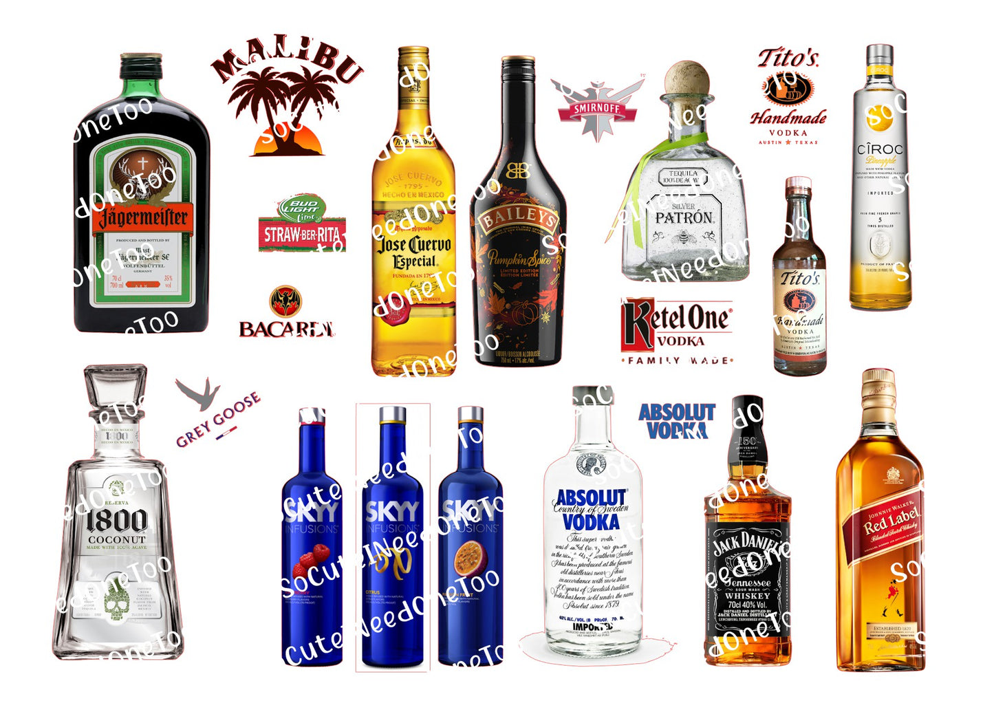 Botellas de licor sobre papel para impresión al agua