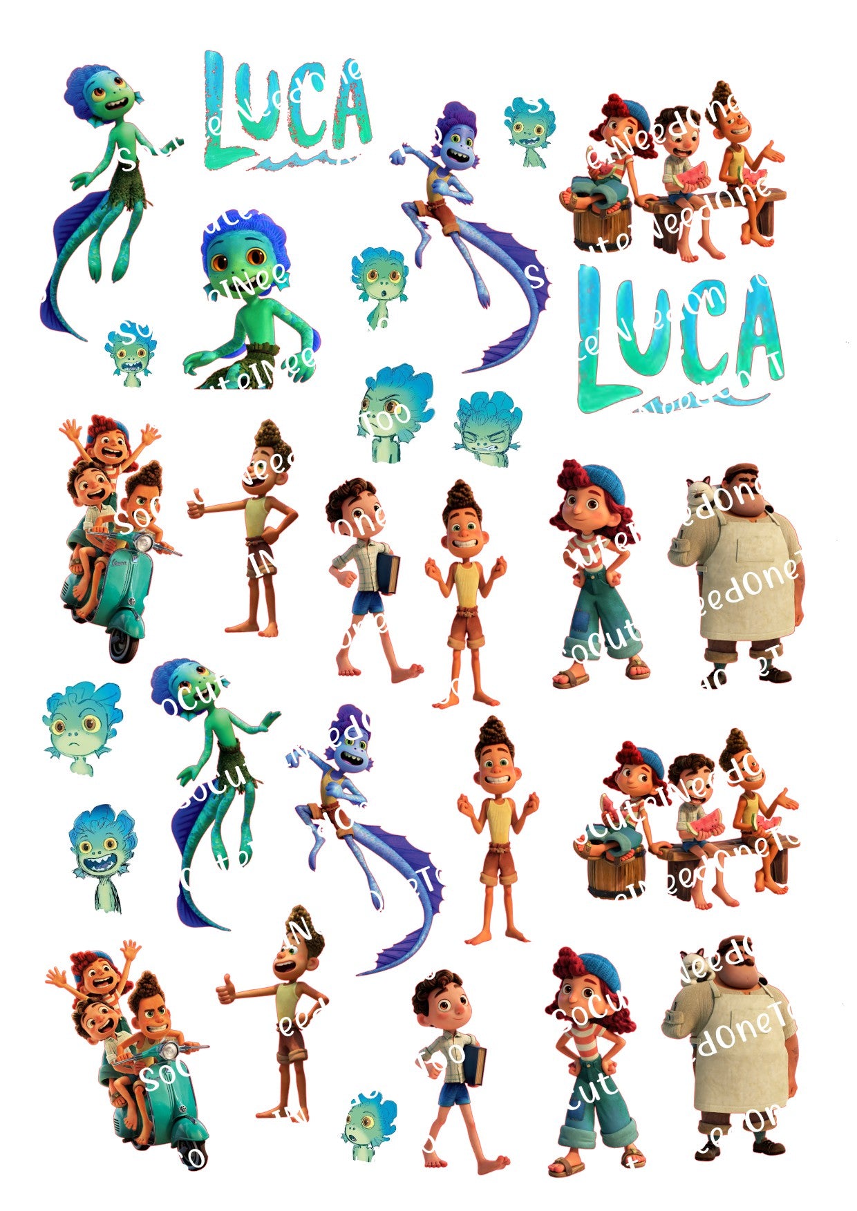 LUCA Disney Movie Waterslide Decals - Smaller Images for Kids Cups