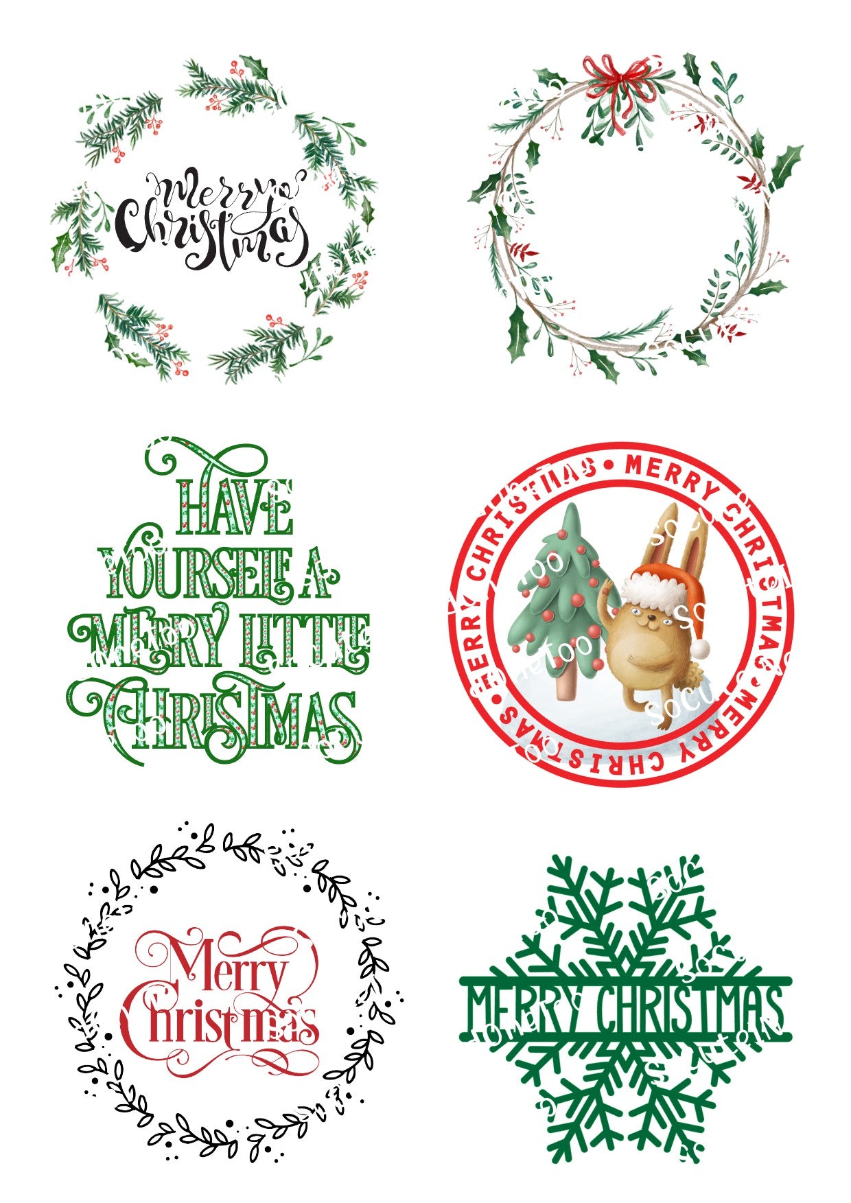 Merry Christmas wreaths festive holiday waterslide decals for tumblers
