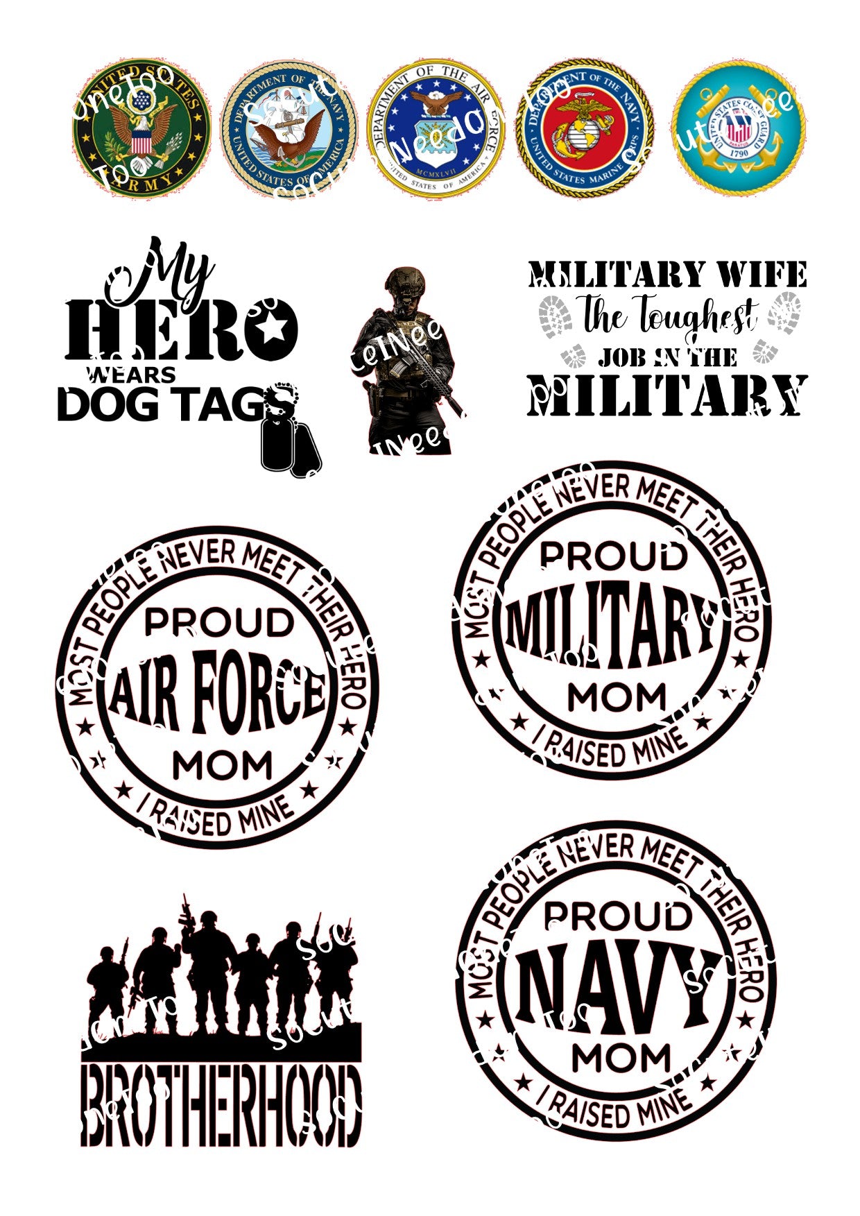 Military #1 Waterslide Decals - Armed Forces Designs for Tumblers