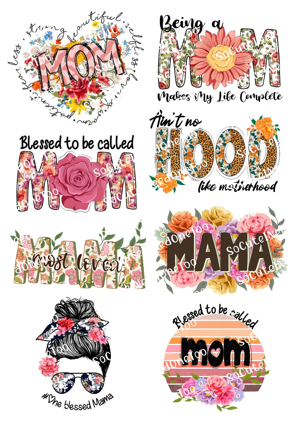Mom Blessed to Be Called waterslide decal sheet – mom life designs for tumblers