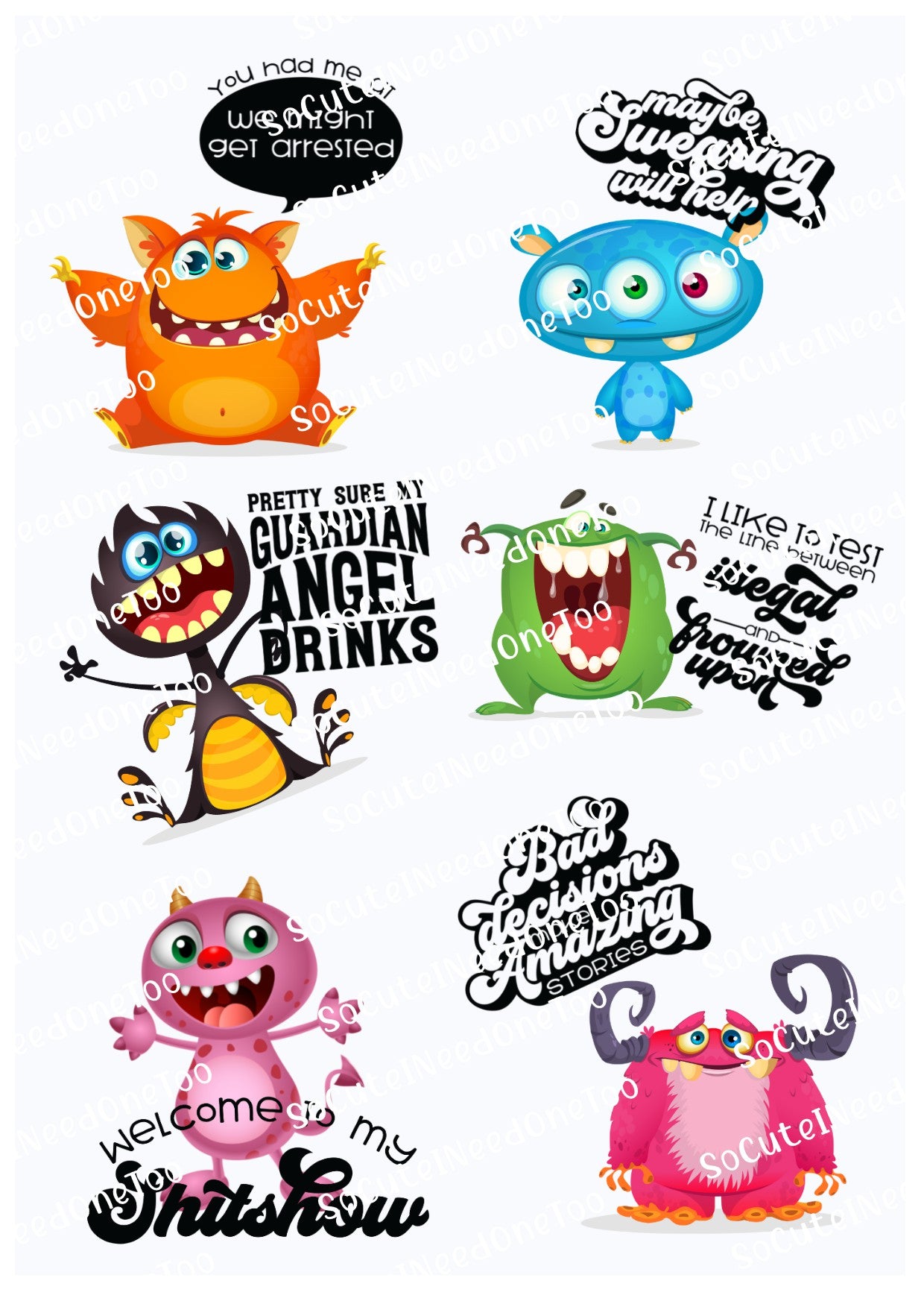 Calcomanías para toboganes acuáticos con frases de monstruos para adultos