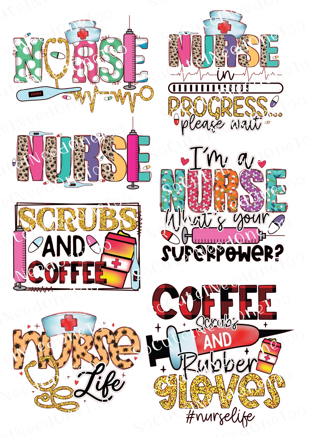 Nurse Waterslide Decals - Multiple Designs Available on Clear or White Background
