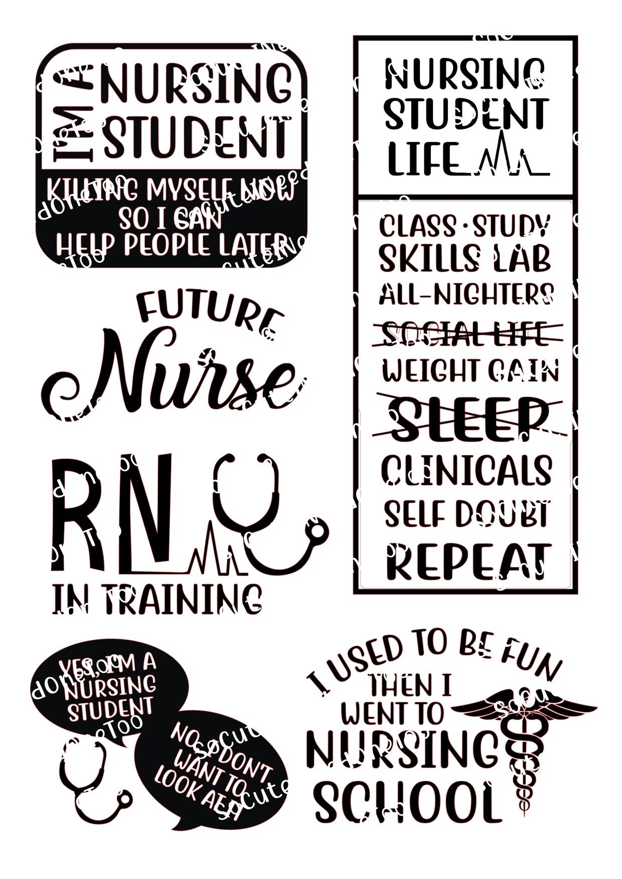 Nursing School Waterslide Decals - Clear or White Background