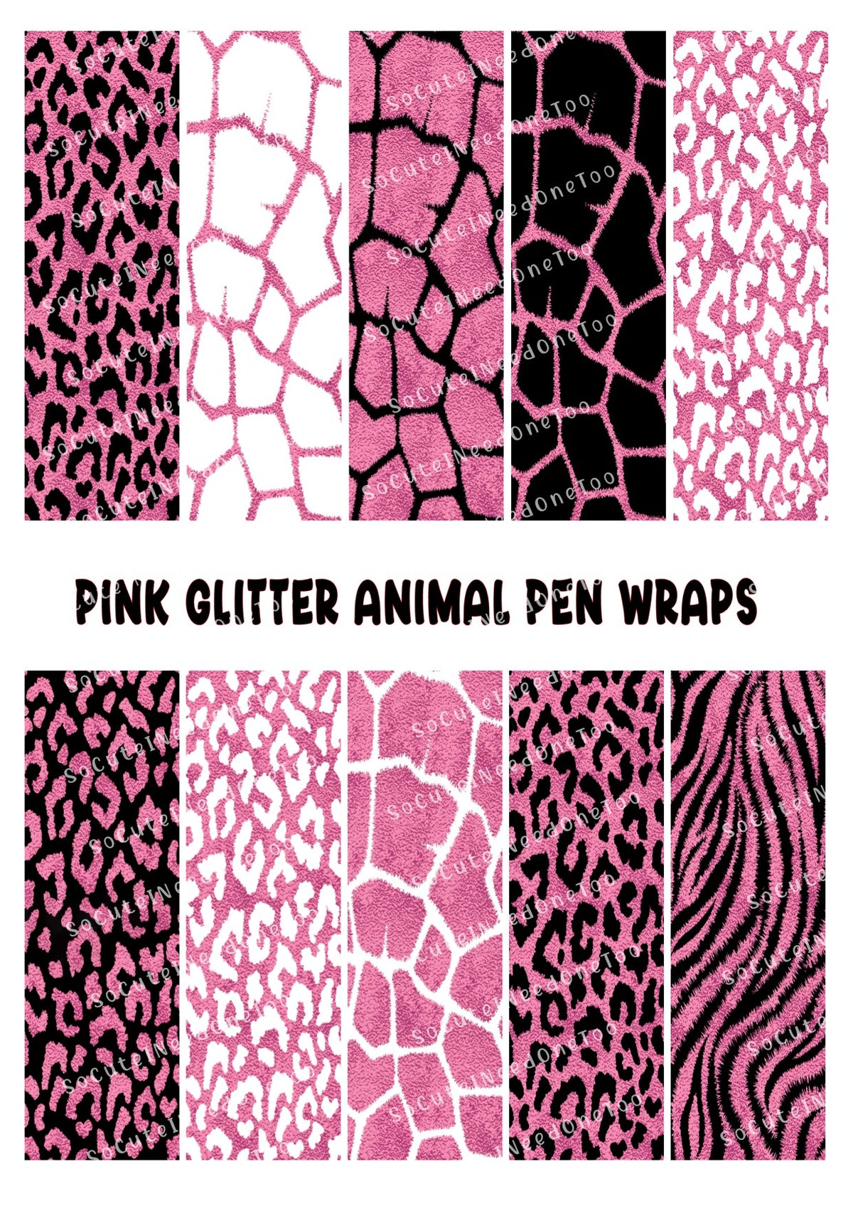 Envoltorios para bolígrafos con forma de piel de animal y purpurina rosa