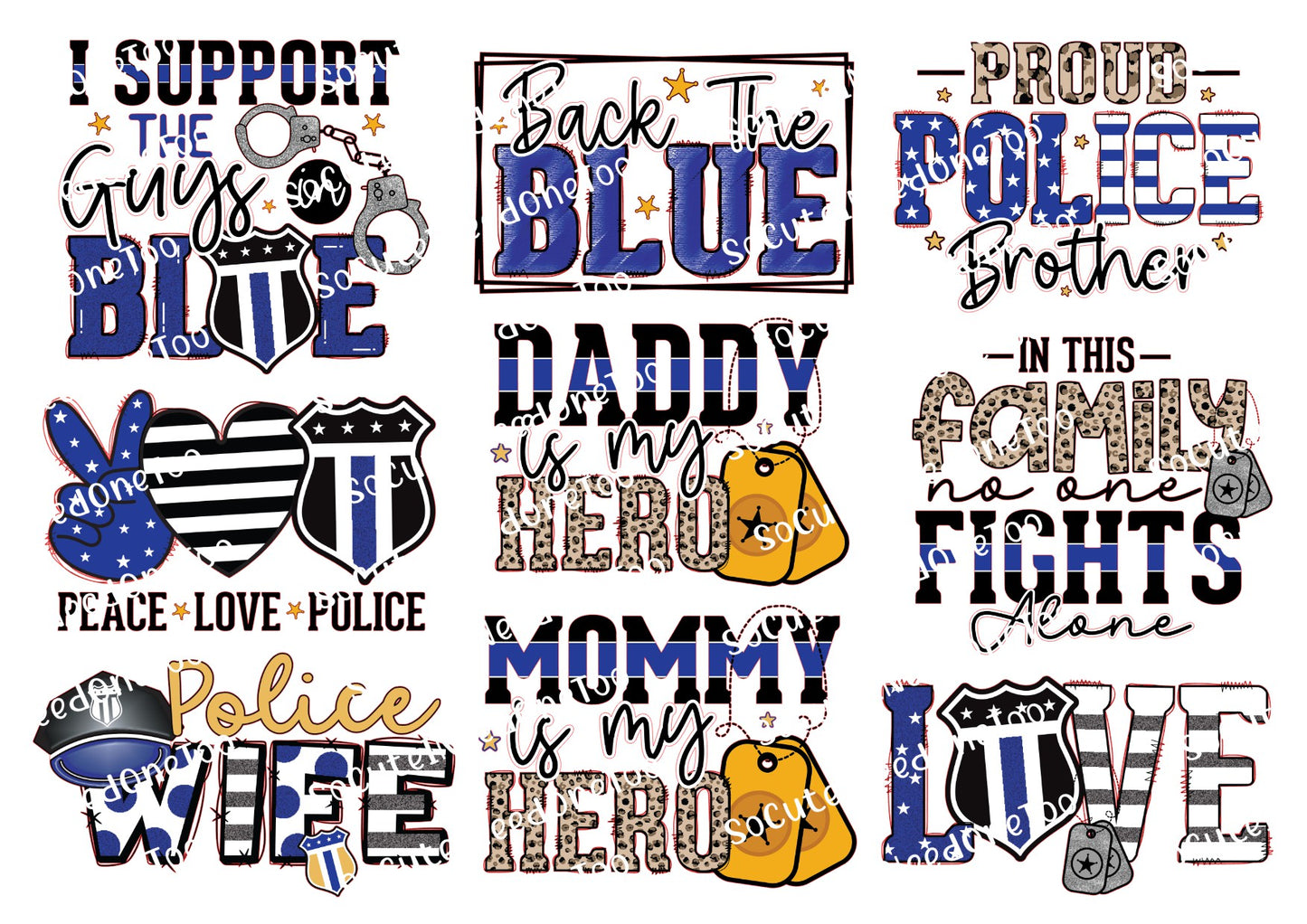 Police Family Support Waterslide Decals – Back the Blue Designs for Tumblers