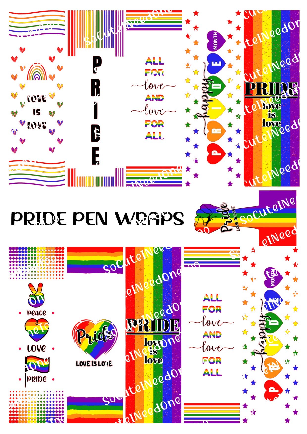 Pride Pen Wraps - Rainbow Waterslide Decals