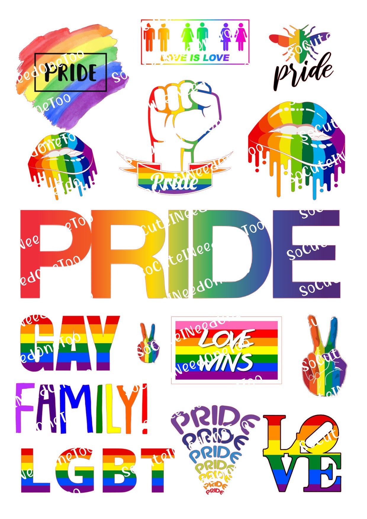 Pride #3 Waterslide Decals - LGBTQ Rainbow Designs for Tumblers