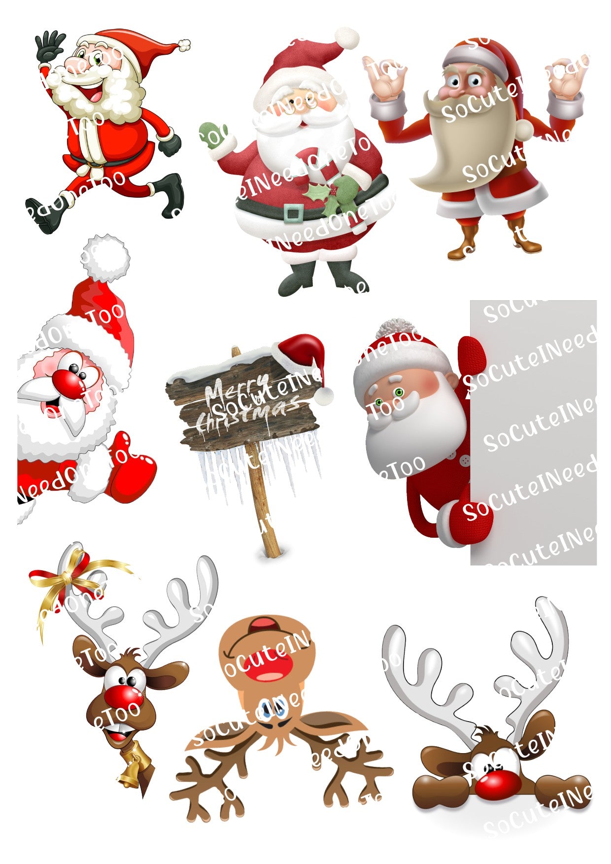 Santa Clause Waterslide Decals - Clear or White Background