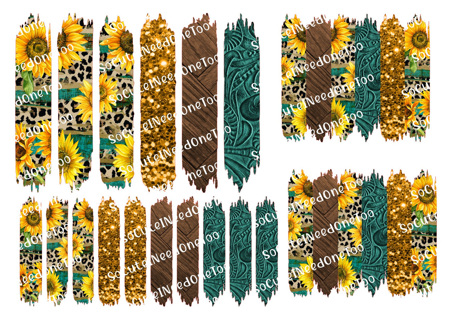 Sunflower Washi Tape Waterslide Decals - Clear or White Background