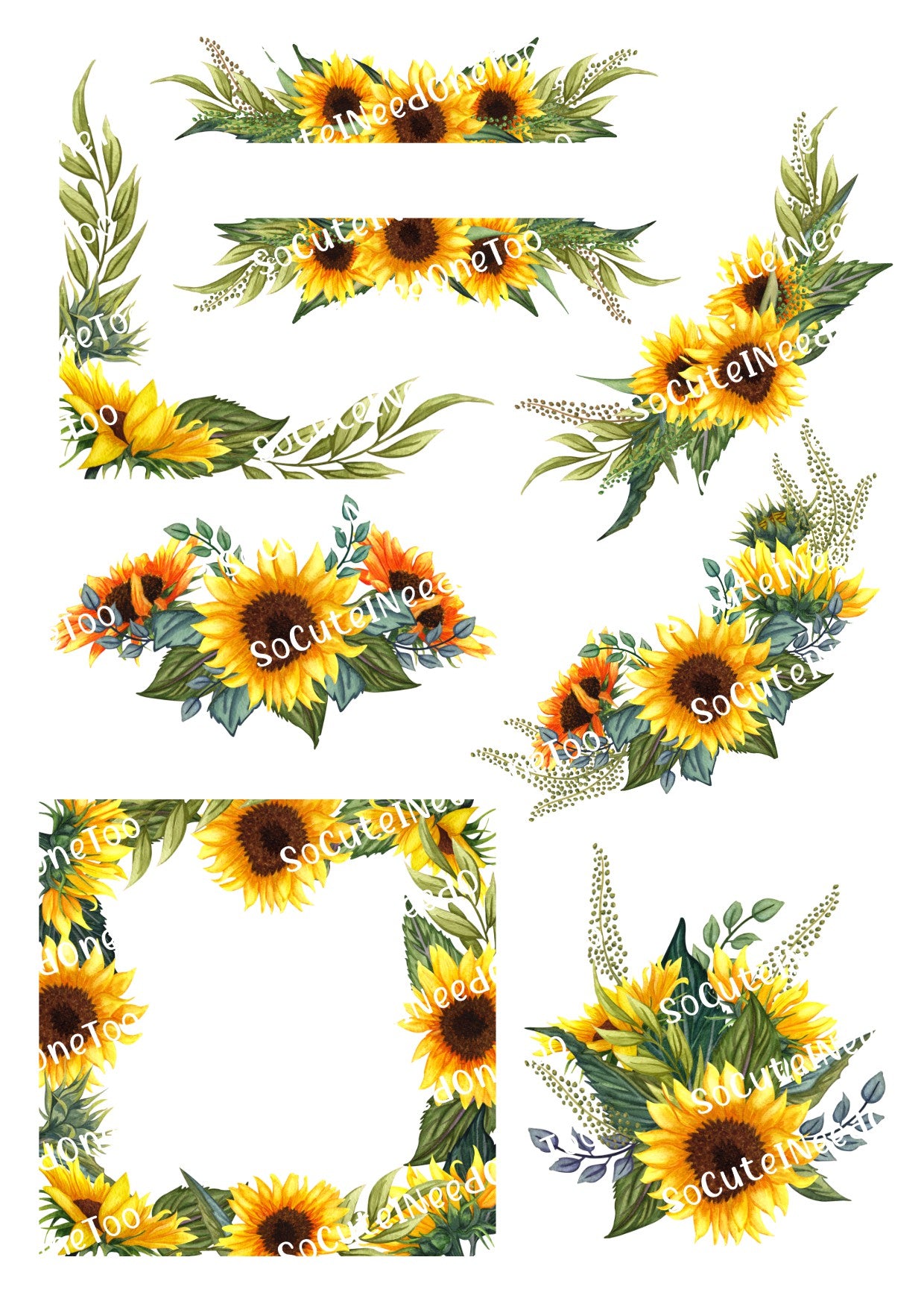 Sunflower Wreaths Waterslide Decals - Sunflower Wreath Designs for Tumblers