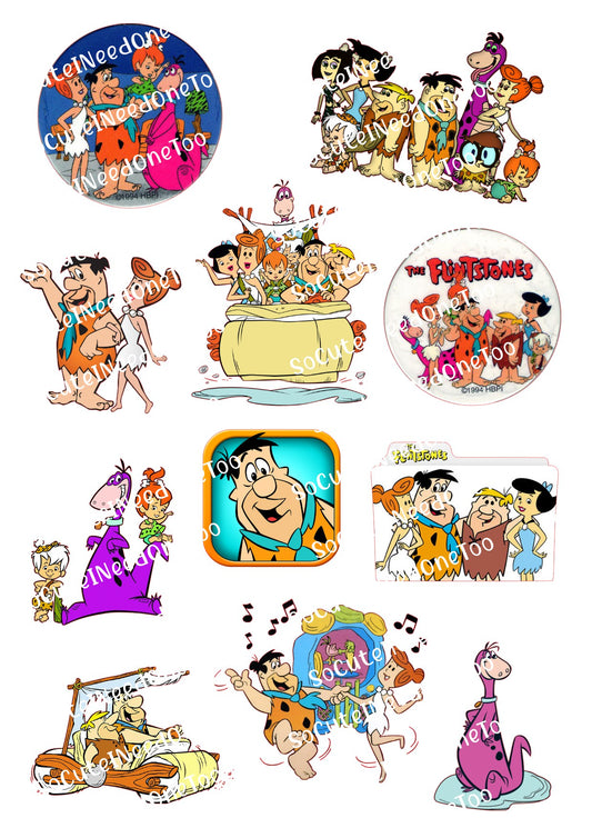 Collection of cartoon character stickers featuring The Flintstones family and their pets.