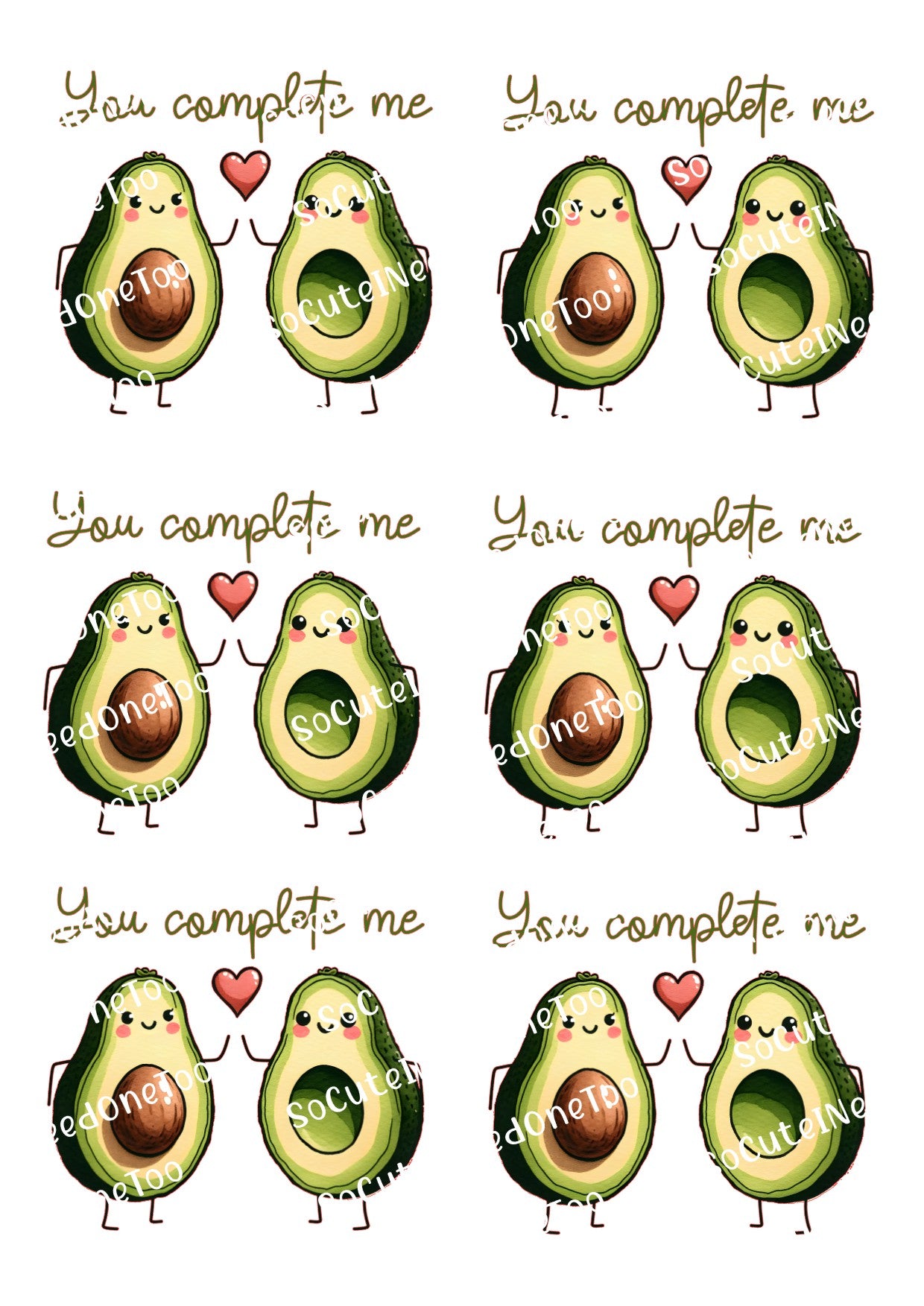 Avocado & Rubik's Cube You Complete Me - Waterslide Decals - SoCuteINeedOneToo