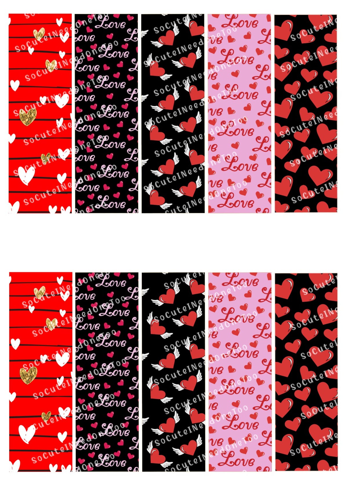 Valentine's Day #2 waterslide pen wrap designs – romantic Valentine heart pen wrap designs