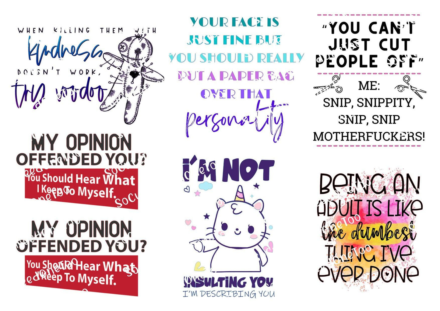 Adult Decals #1 - Vibrant Waterslide Decals for Craft Projects - SoCuteINeedOneToo