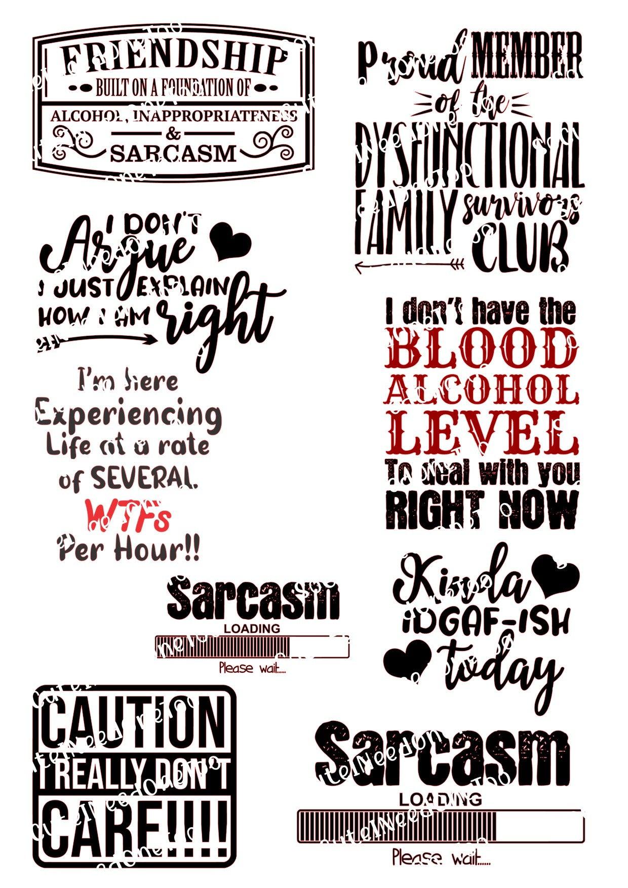 Adult Sarcasm Waterslide Decals - SoCuteINeedOneToo