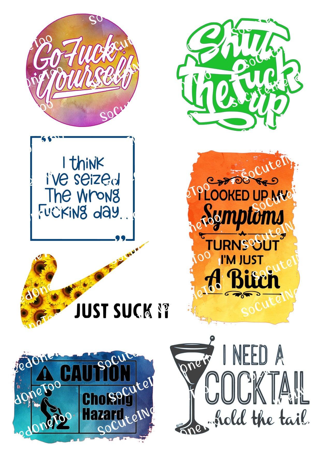 Adult Sayings #11 Waterslide Decals - SoCuteINeedOneToo