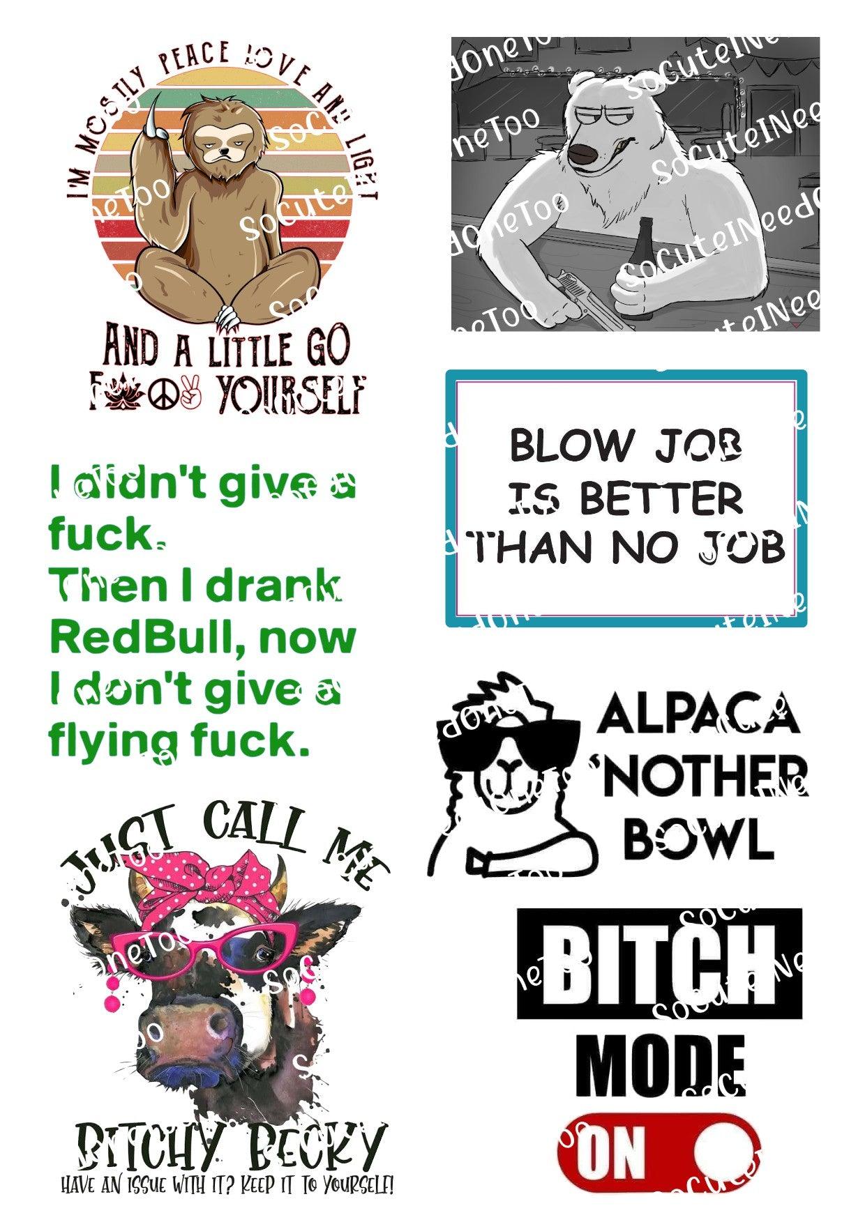 Adult Sayings #8 Waterslide Decals - SoCuteINeedOneToo