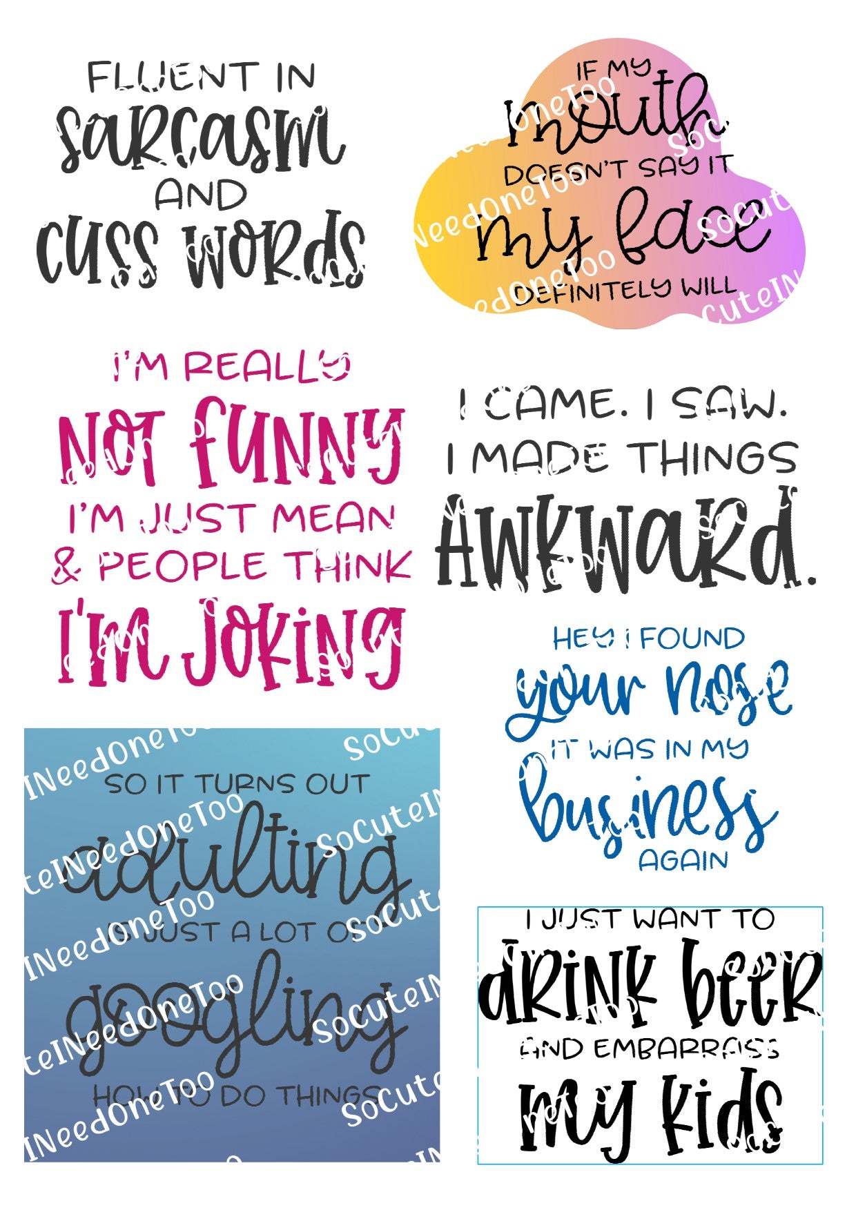 Adult Sayings - Fluent in Sarcasm #2 Waterslide Decals - SoCuteINeedOneToo