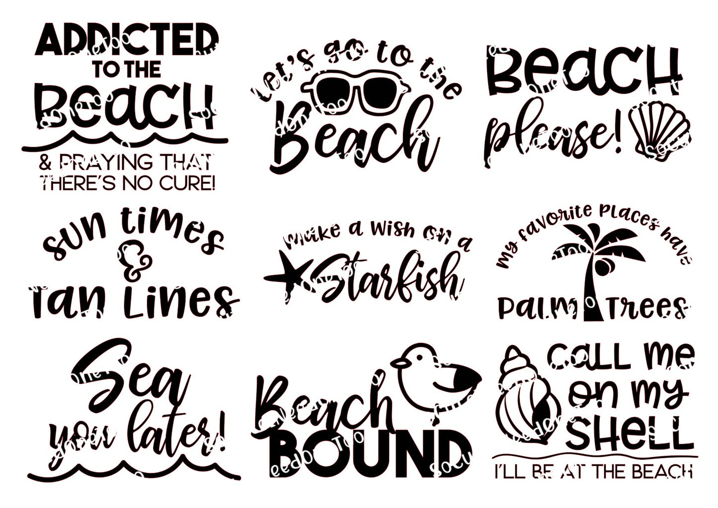 Beach Life Black & White Waterslide Decals - SoCuteINeedOneToo