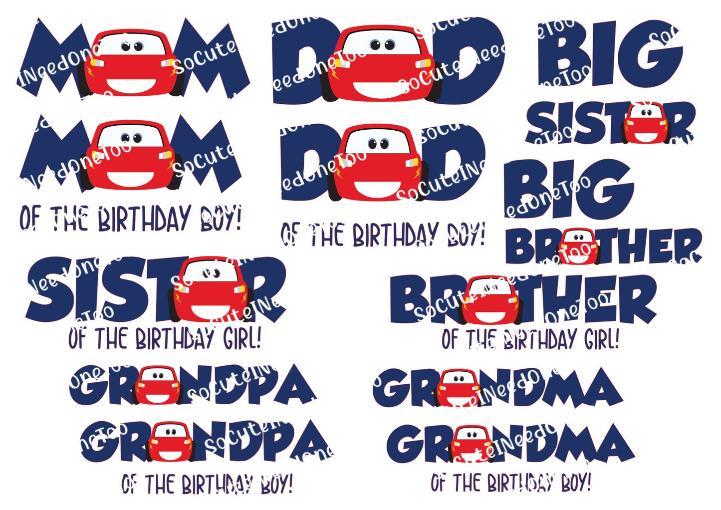 Cars #4 NAMES Waterslide Decals - SoCuteINeedOneToo