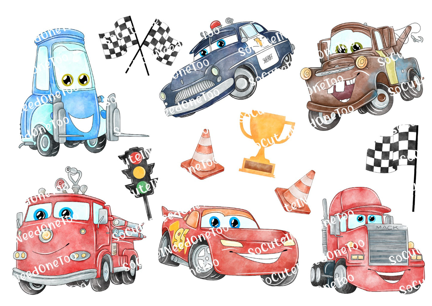 CARS Watercolor Waterslide Decals - SoCuteINeedOneToo