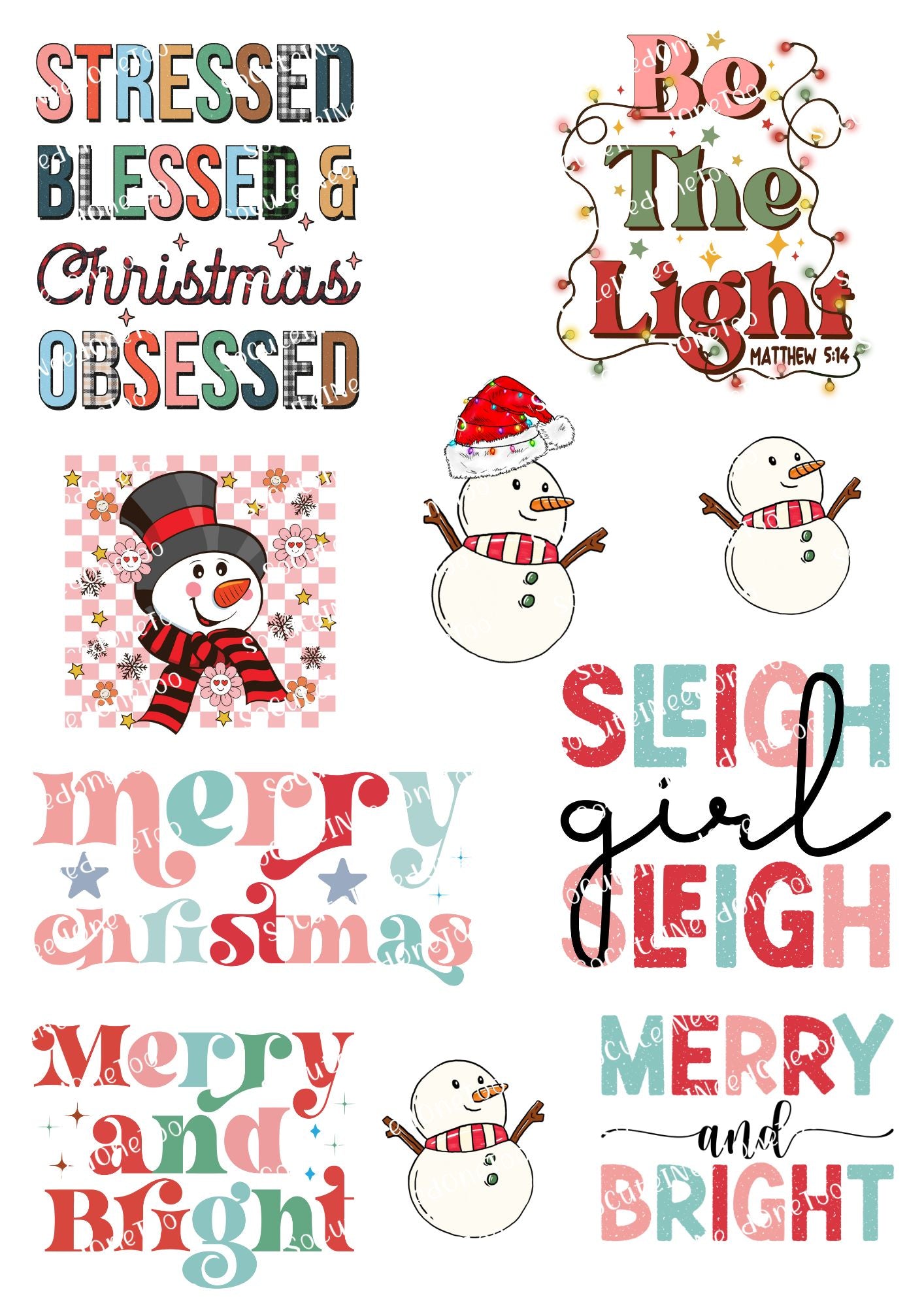 Christmas Stressed & Blessed Waterslide Decals - SoCuteINeedOneToo