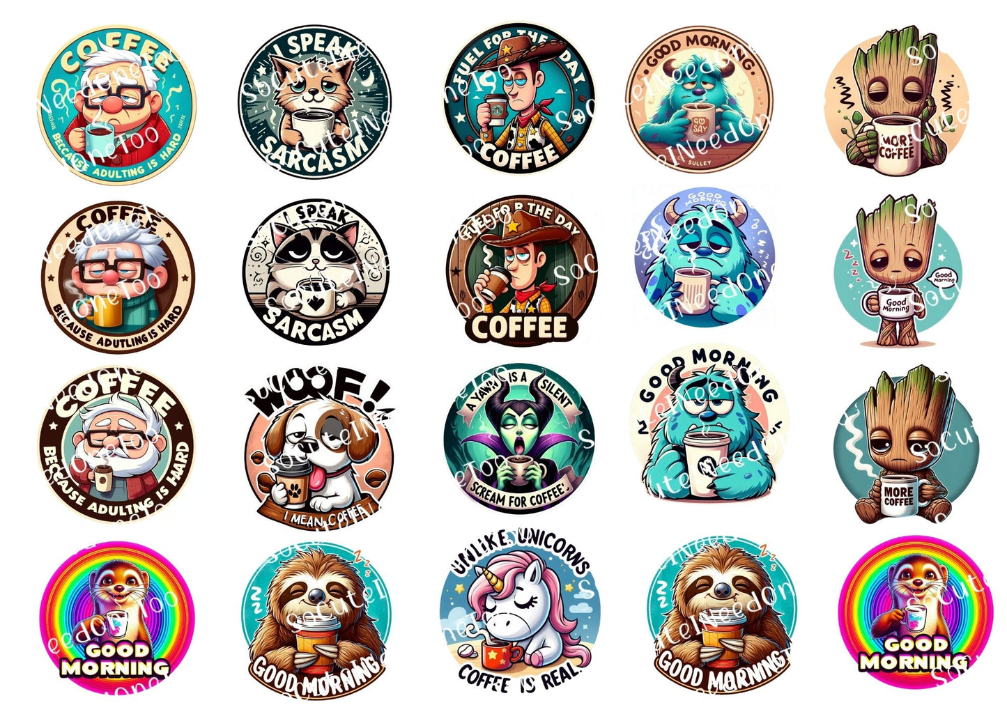 Coffee Characters #2 Waterslide Decals - SoCuteINeedOneToo