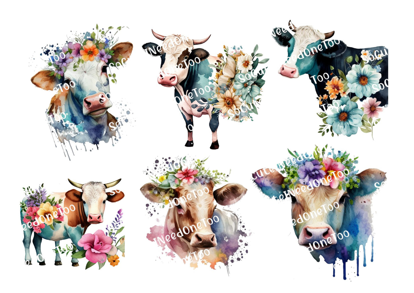Cow Family, Cow & Flowers, Cows with Flower Crowns Decals - SoCuteINeedOneToo