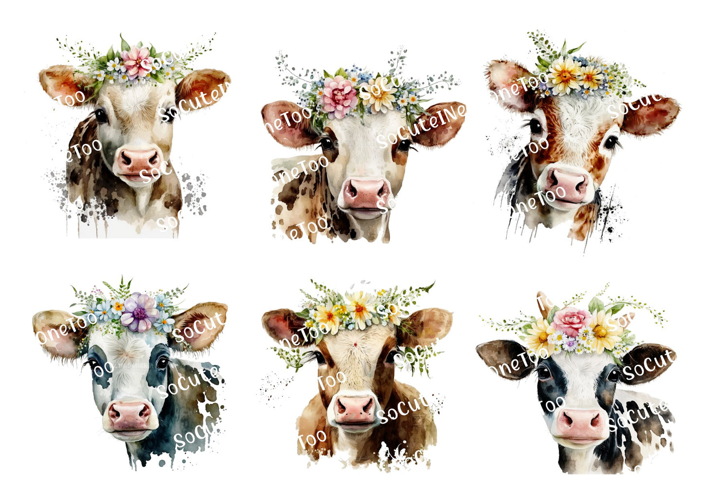 Cows with Flower Crowns #2 Waterslide Decals - SoCuteINeedOneToo