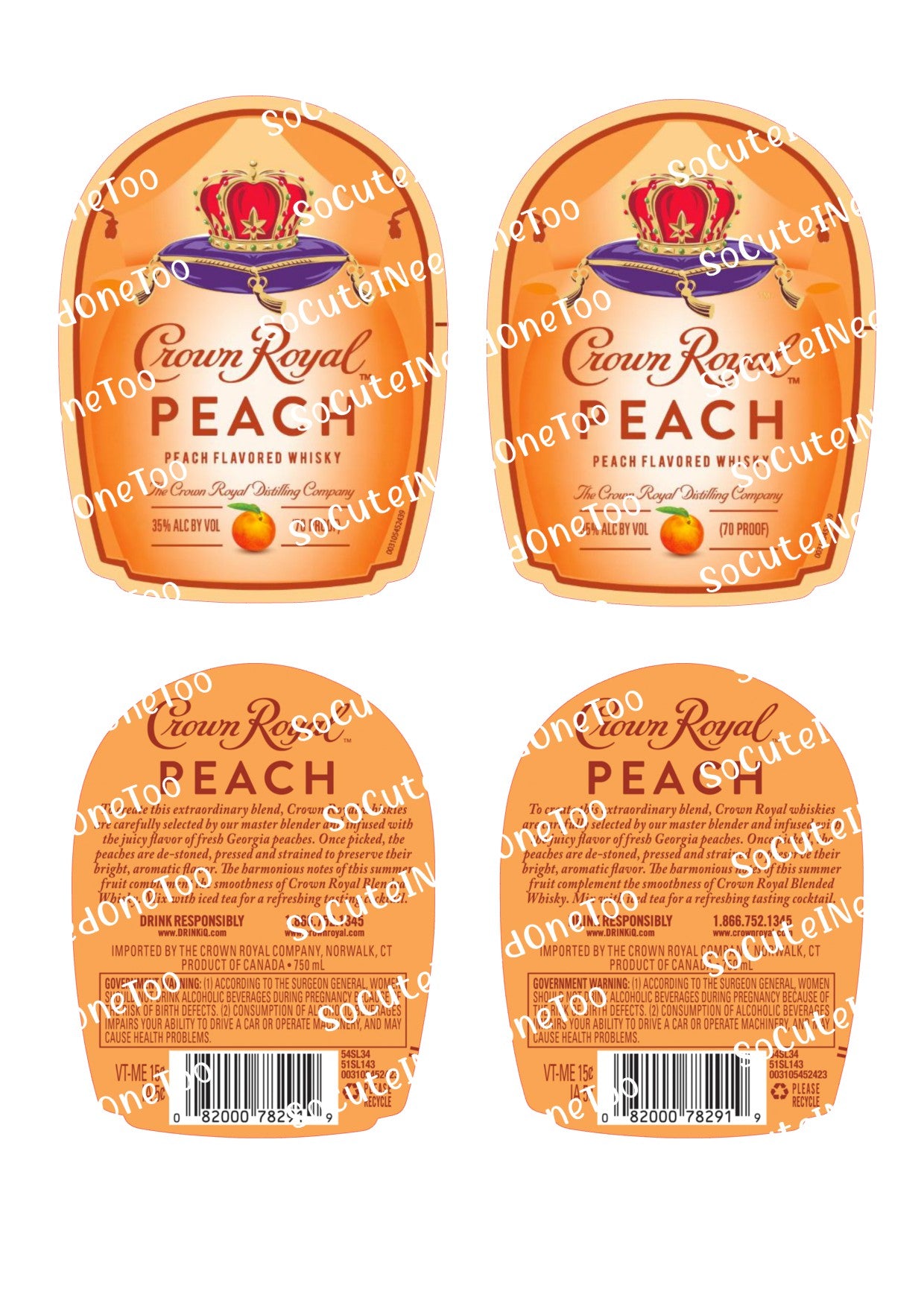 Crown Royal - Peach - Front & Back Waterslide Decals - SoCuteINeedOneToo