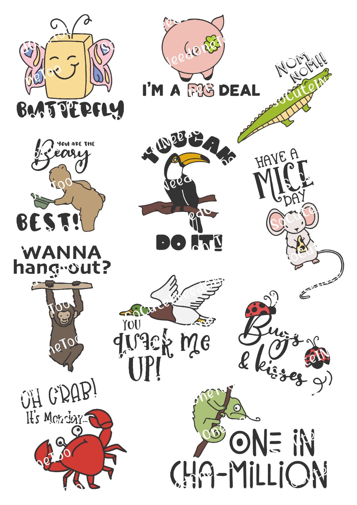 Cute Puns for Babies Waterslide Decals - SoCuteINeedOneToo
